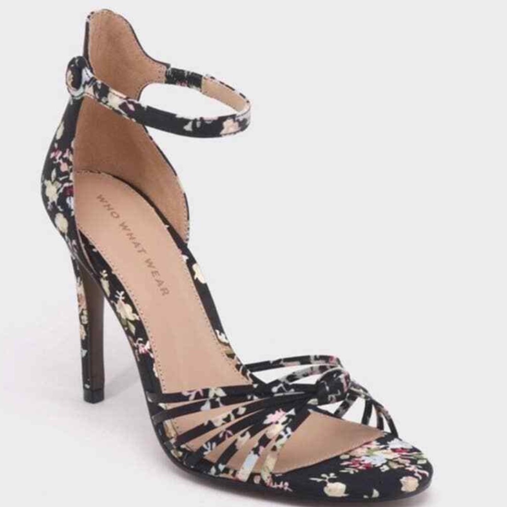 Who What Wear Floral Satin Strappy Heel